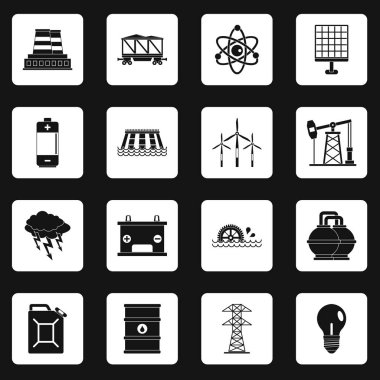 Enerji kaynakları öğeleri simgeler kümesi kareler vektör