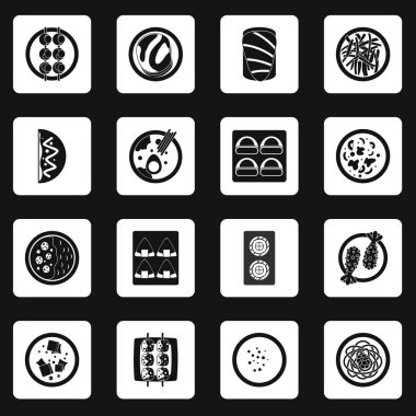 Japonya gıda simgeler kümesi kareler vektör