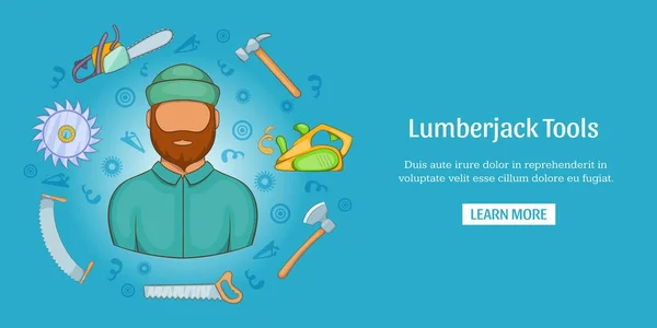 Lumberjack tools banner horizontal, cartoon style — Stock Vector