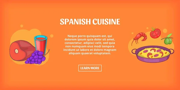 Spanish cuisine banner horizontal, cartoon style — Stock Vector