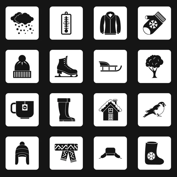 Iconos de invierno conjunto cuadrados vector — Vector de stock