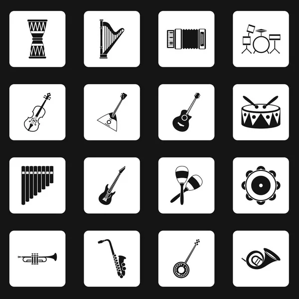 Instrumentos musicales iconos conjunto cuadrados vector — Vector de stock