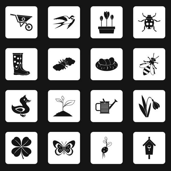Primavera iconos conjunto cuadrados vector — Archivo Imágenes Vectoriales
