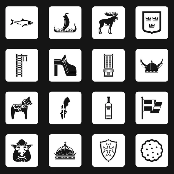 Sweden travel icons set squares vector — Stock Vector