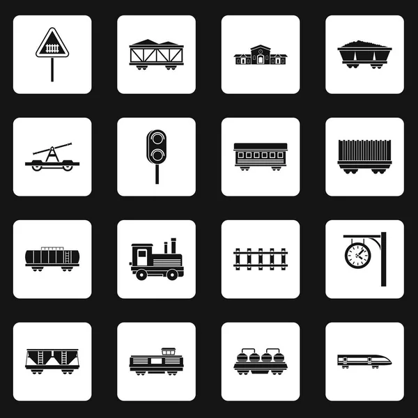 Railway icons set squares vector