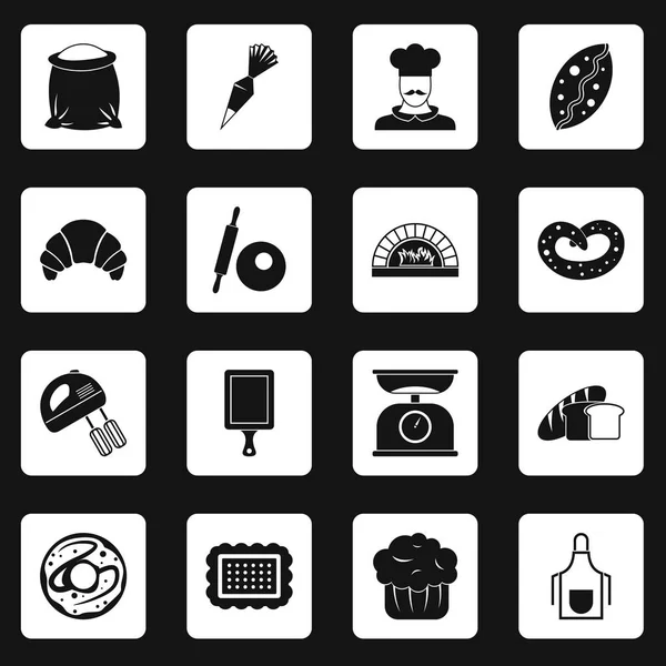Panadería iconos conjunto cuadrados vector — Vector de stock