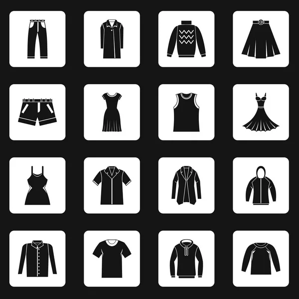 Διάνυσμα σύνολο τετράγωνα εικονίδια διαφορετικά ρούχα — Διανυσματικό Αρχείο