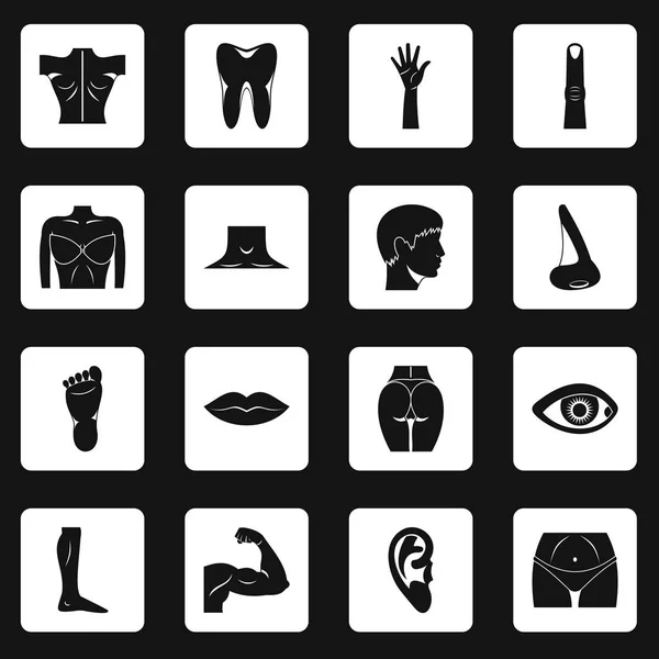 Partes del cuerpo iconos conjunto cuadrados vector — Archivo Imágenes Vectoriales