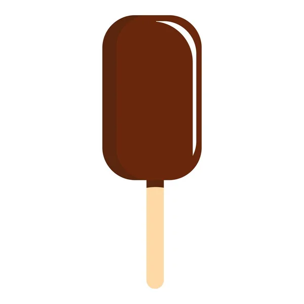 Helado de chocolate en palo de madera icono aislado — Vector de stock