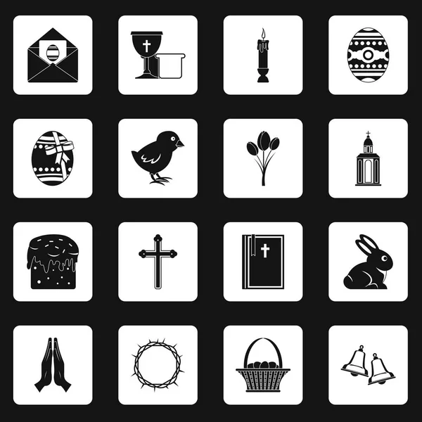 Easter items icons set squares vector — Stock Vector