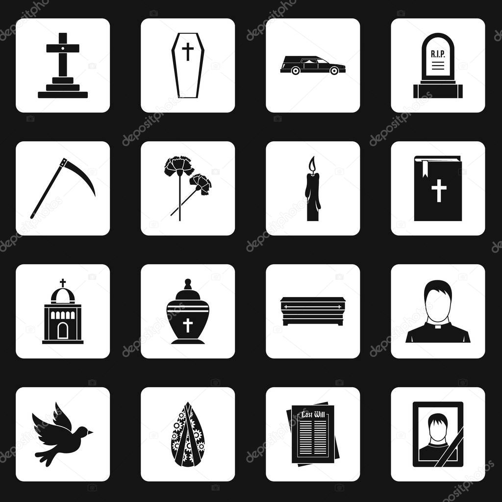 Funeral icons set squares vector