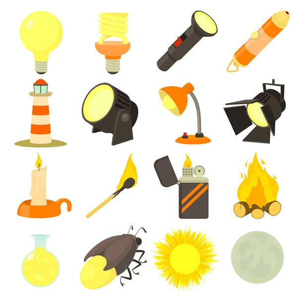 Light source icons set, cartoon style — Stock Vector