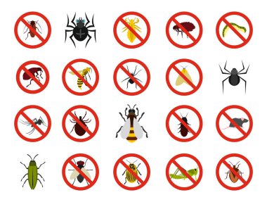 Böcekler simge seti, düz stil