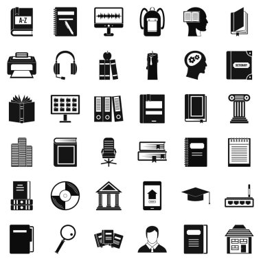 Kitaplık Icons set, basit tarzı