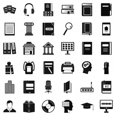 Kitaplık Icons set, basit tarzı