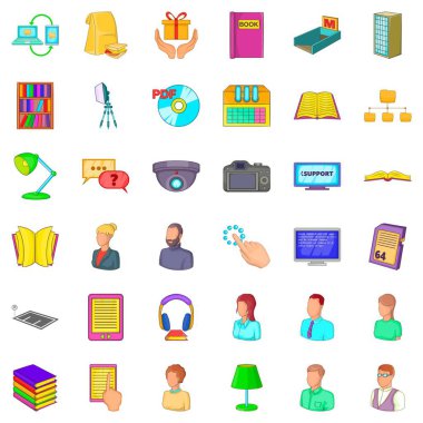 Kütüphaneci Icons set, karikatür tarzı