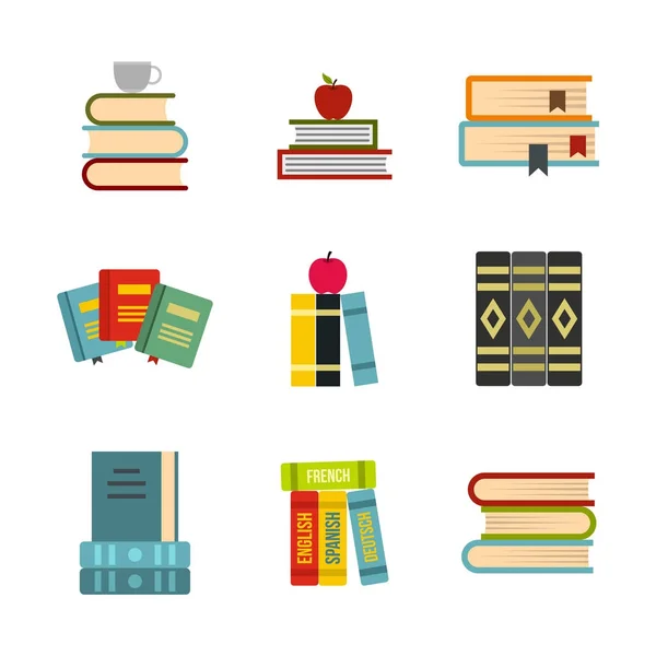 Kit de libros icono conjunto, estilo plano — Vector de stock