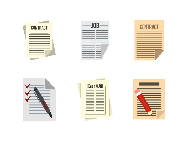 Contract paper icon set, flat style — Stock Vector