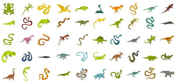 Набор значков рептилий, плоский стиль — стоковый вектор