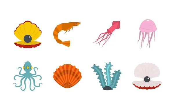 Conjunto de iconos de criatura marina, estilo plano — Archivo Imágenes Vectoriales