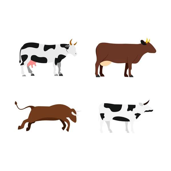 Zestaw ikon krowy, płaski — Wektor stockowy