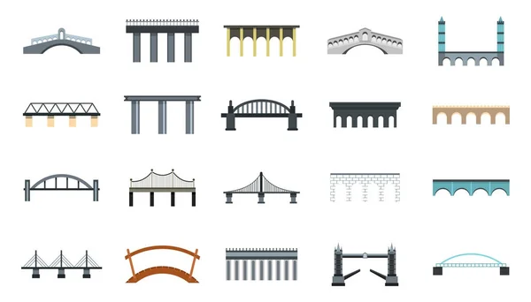 Ensemble d'icônes pont, style plat — Image vectorielle