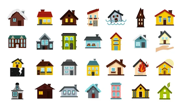 House icon set, flat style — Stock Vector