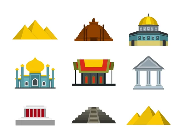 Templo conjunto de ícones, estilo plano — Vetor de Stock