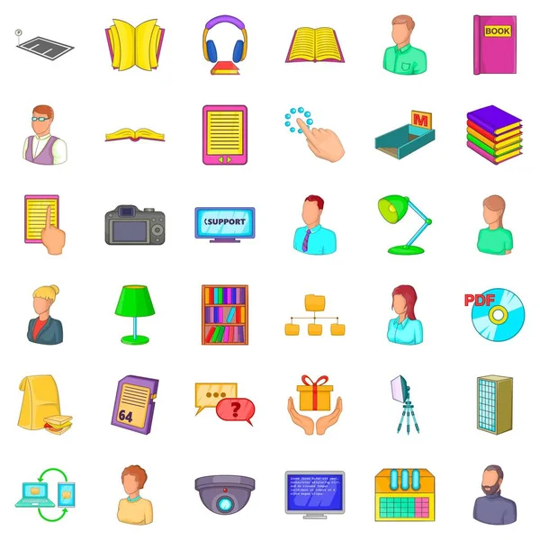 Bibliothek Lampe Icons Set, Cartoon-Stil — Stockvektor