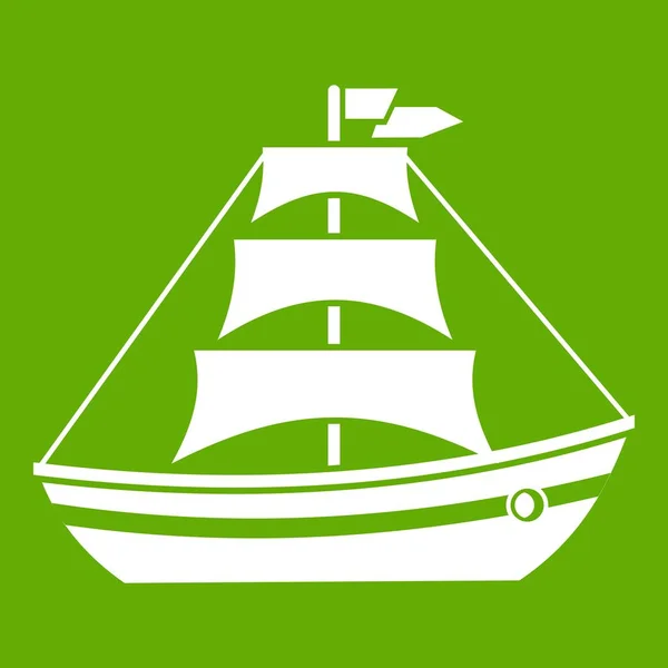 Barco con velas icono verde — Vector de stock