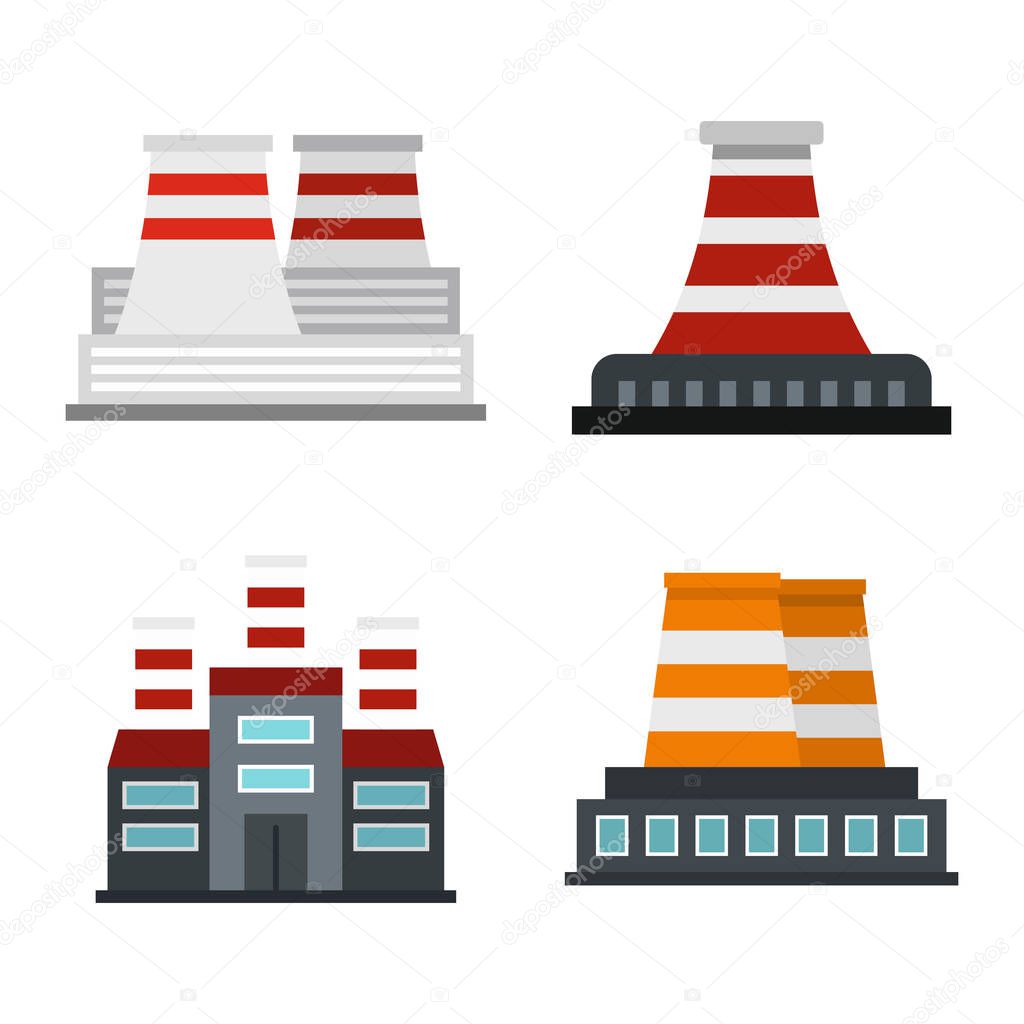 Power plant icon set, flat style