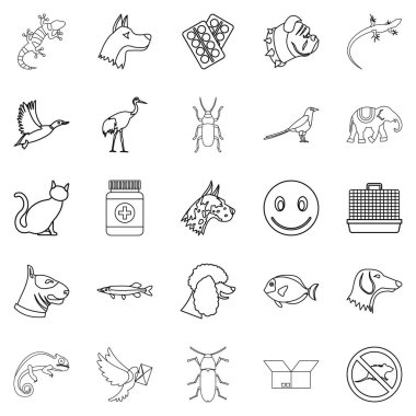 Evde beslenen hayvan Icons set, anahat stili