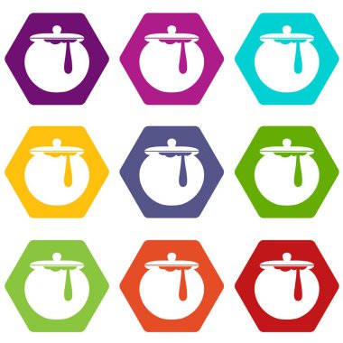 Renk altı yüzlü bal pot Icon set