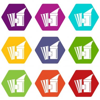 Renk altı yüzlü Fümigasyon Icon set