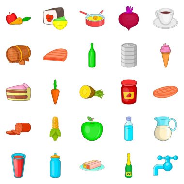 Stil Icons set yemek, çizgi film