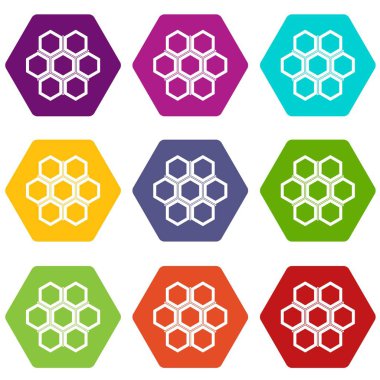 Renk altı yüzlü küçük petek Icon set
