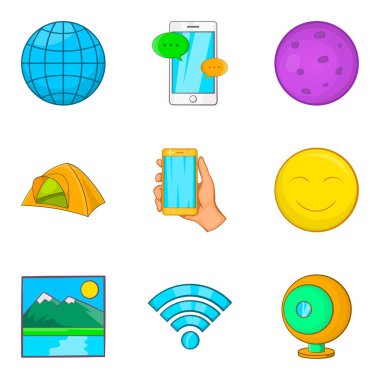 Jeolojik araştırma Icons set, karikatür tarzı
