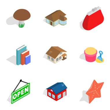 Ev mobilyası Icons set, izometrik stili