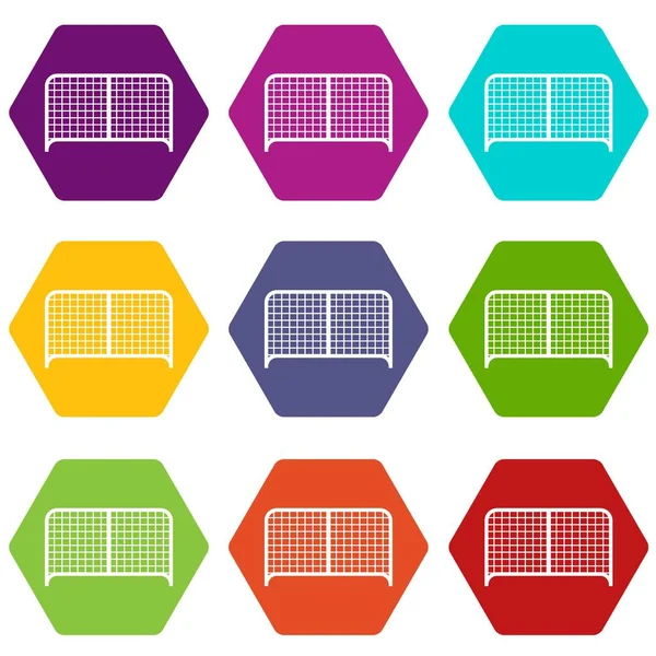 Conjunto de iconos de puerta hexaedro color — Vector de stock