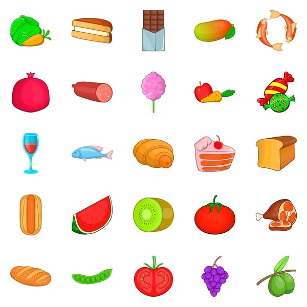 Conjunto de ícones de comer em excesso, estilo cartoon — Vetor de Stock