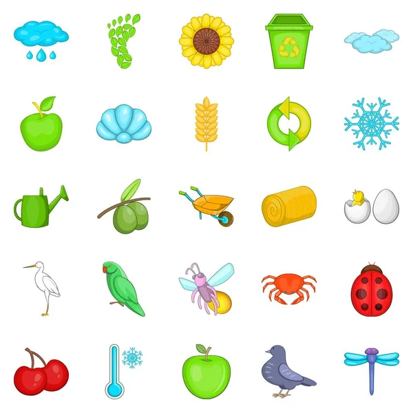 Ensemble d'icônes de diversité écologique, style dessin animé — Image vectorielle