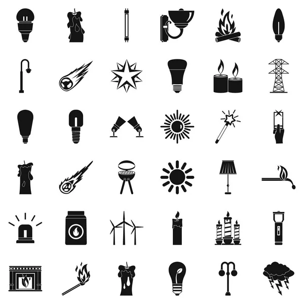 Conjunto de ícones de fonte de luz, estilo simples — Vetor de Stock