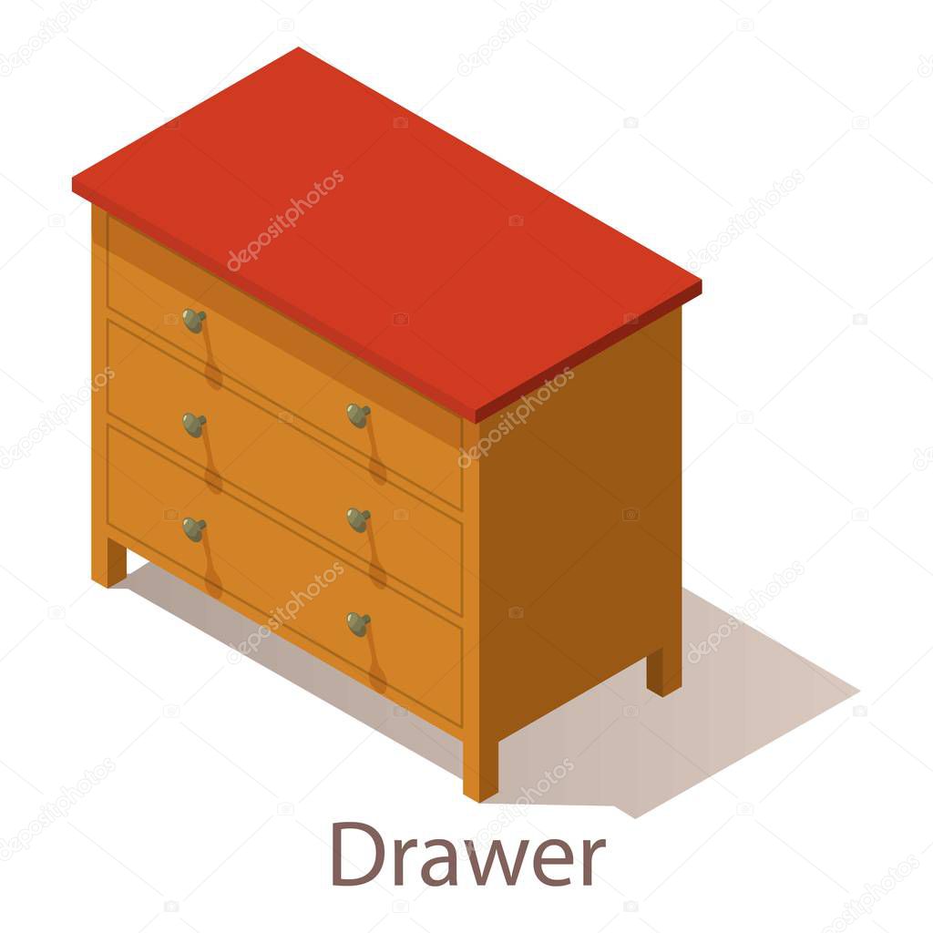 Drawer icon. Isometric illustration of drawer vector icon for web.