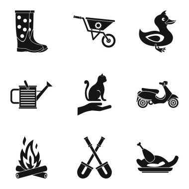 Köylü çiftlik Icons set, basit tarzı