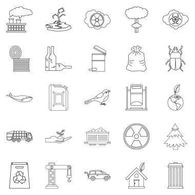 Çevre felaket Icons set, anahat stili