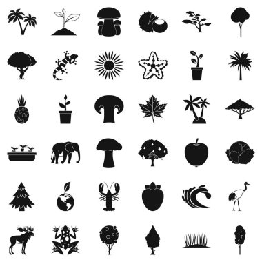 Canlı doğa Icons set, basit tarzı