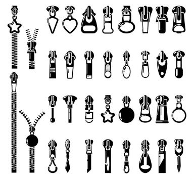 Metal fermuar çektirme Icons set, basit tarzı