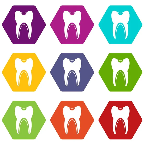 Icona del dente impostato colore esaedro — Vettoriale Stock