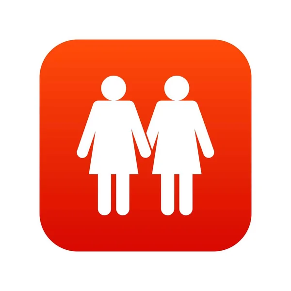 Two girls lesbians icon digital red — Stock Vector