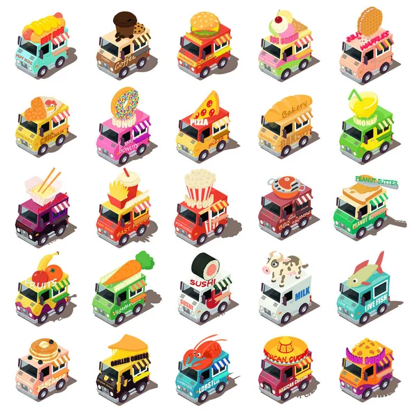 Food truck iconen set, isometrische stijl — Stockvector